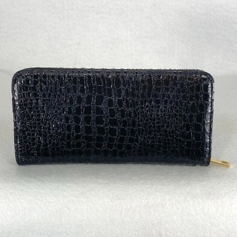 BP. Nordstrom Textured Crocodile Print Large Zip Around Wallet Black